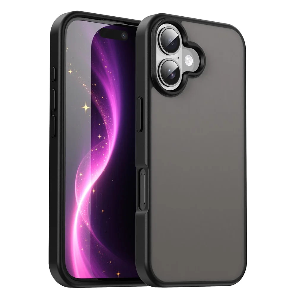 For iPhone 16 Plus Case Skin Touch Matte Anti Drop TPU PC Phone Back Cover - Black - 1