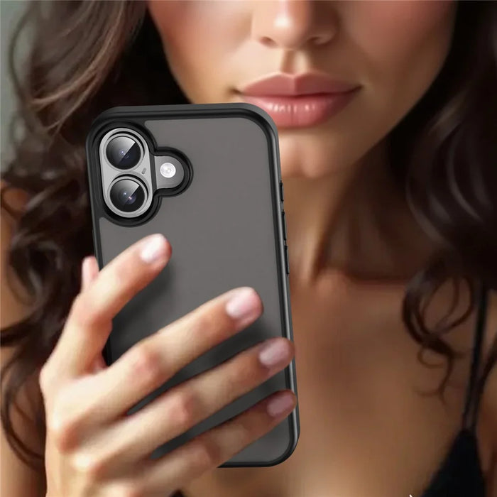 For iPhone 16 Plus Case Skin Touch Matte Anti Drop TPU PC Phone Back Cover - Black - 6