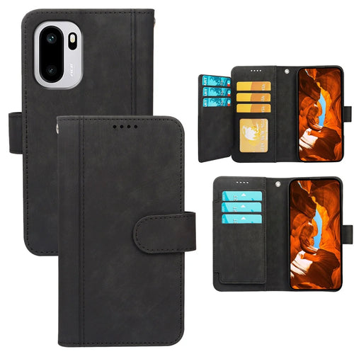 For OnePlus 15R 5G / Ace 6T 5G / Ace 6 5G Leather Case Line Pattern Wallet Phone Cover with 9 Card Slots - Black - 1