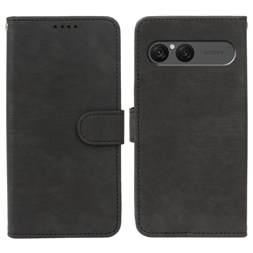 For Sony Xperia 10 VII Case Flip Wallet Striped Texture Leather Phone Cover - Black - 1