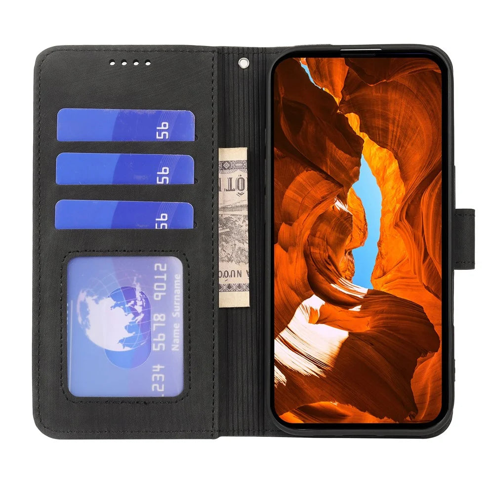 For Sony Xperia 10 VII Case Flip Wallet Striped Texture Leather Phone Cover - Black - 2