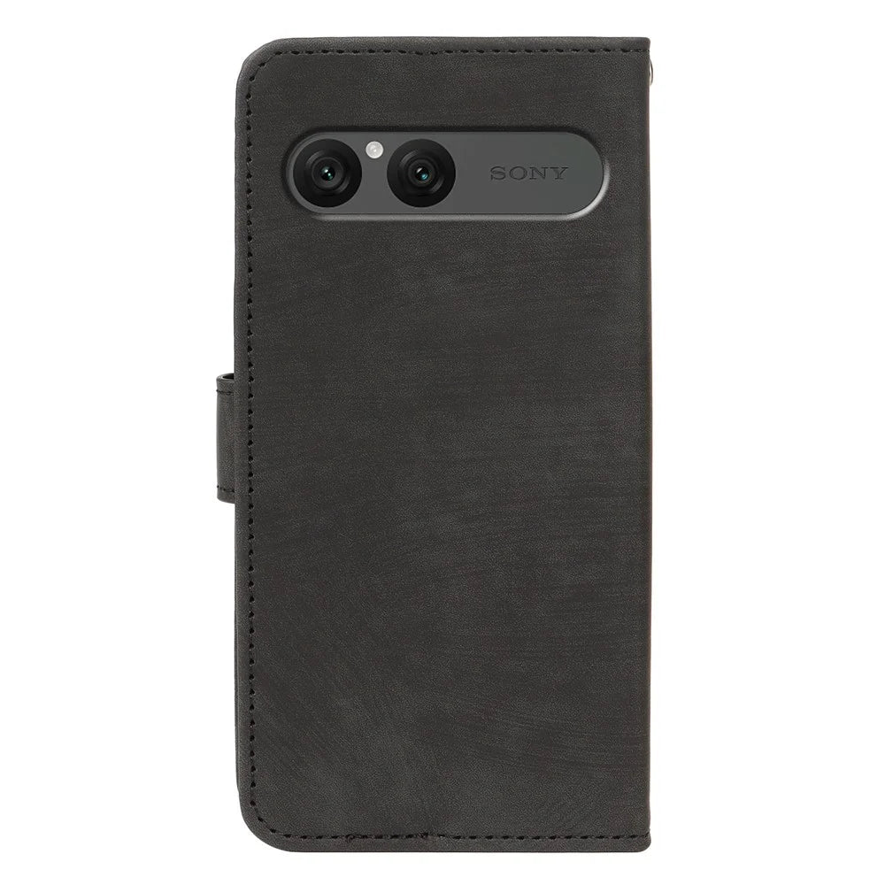 For Sony Xperia 10 VII Case Flip Wallet Striped Texture Leather Phone Cover - Black - 5