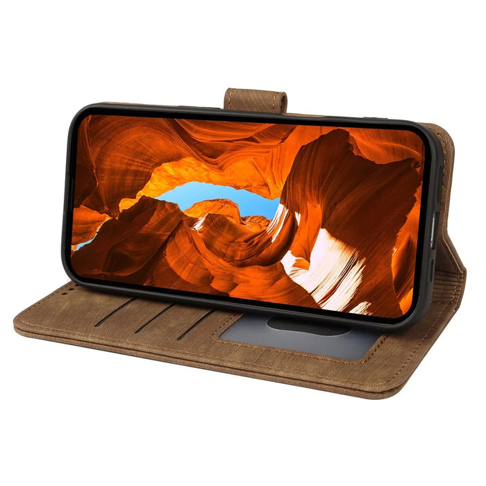 For Sony Xperia 10 VII Case Strong Magnetic Leather Wallet Phone Cover with Striped Texture - Brown - 3