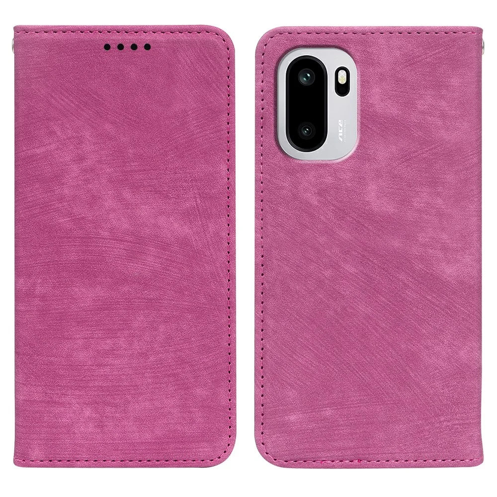 For OnePlus 15R 5G / Ace 6T 5G / Ace 6 5G Case Strong Magnetic Leather Wallet Phone Cover with Striped Texture - Rose - 1