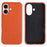 For iPhone 17 Case Compatible with MagSafe Litchi Texture Genuine Cow Leather + PC Phone Cover - Orange - 1