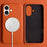 For iPhone 17 Case Compatible with MagSafe Litchi Texture Genuine Cow Leather + PC Phone Cover - Orange - 2
