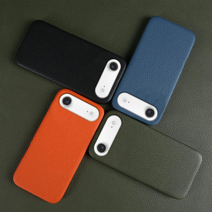 For iPhone Air Case Compatible with MagSafe Litchi Texture Genuine Cow Leather + PC Phone Cover - Orange - 5