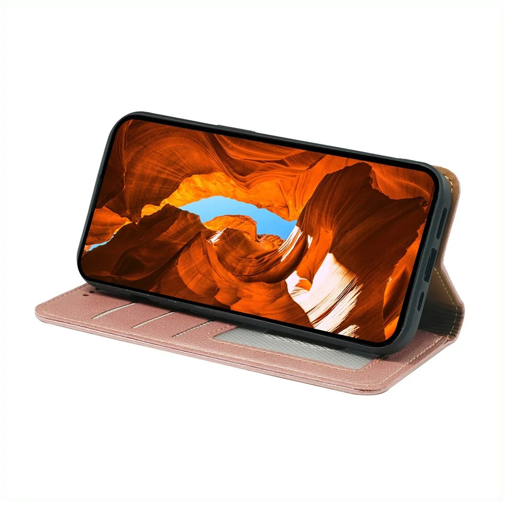 For OnePlus 15R 5G / Ace 6T 5G / Ace 6 5G Case Wallet RFID Blocking Leather Phone Cover Strong Magnetic Closure - Rose Gold - 3