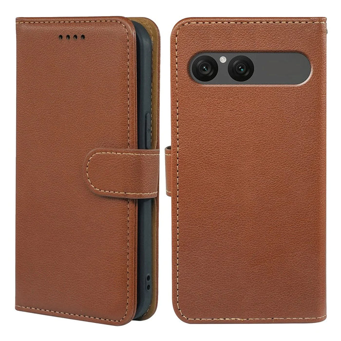 For Sony Xperia 10 VII Case RFID Blocking Wallet Litchi Texture Leather Phone Cover Magnetic Clasp - Brown - 1