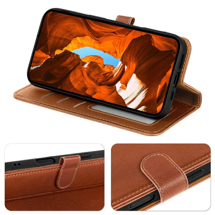 For Sony Xperia 10 VII Case RFID Blocking Wallet Litchi Texture Leather Phone Cover Magnetic Clasp - Brown - 3