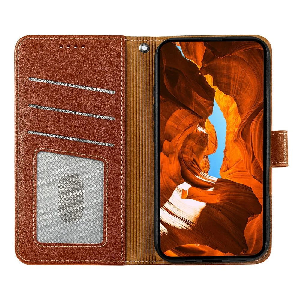 For OnePlus 15R 5G / Ace 6T 5G / Ace 6 5G Case RFID Blocking Wallet Litchi Texture Leather Phone Cover Magnetic Clasp - Brown - 2