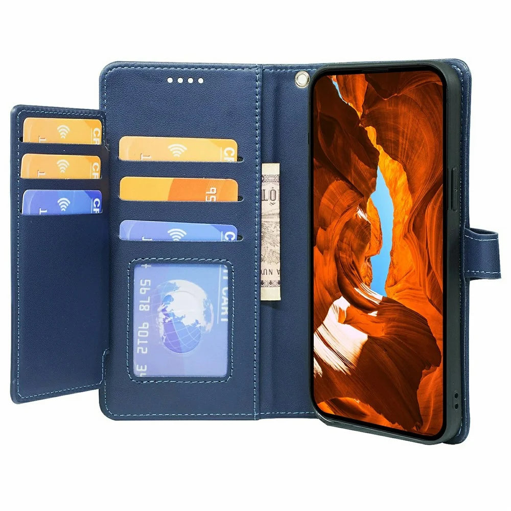 For Sony Xperia 10 VII Case with 9 Card Slots PU Leather Stand Phone Cover - Blue - 3