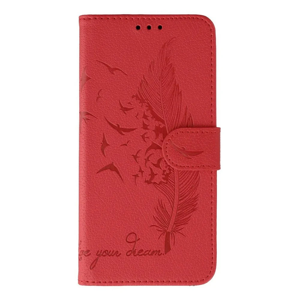 For Sony Xperia 10 VII Case Feather Imprint PU Leather Wallet Phone Cover - Red - 4