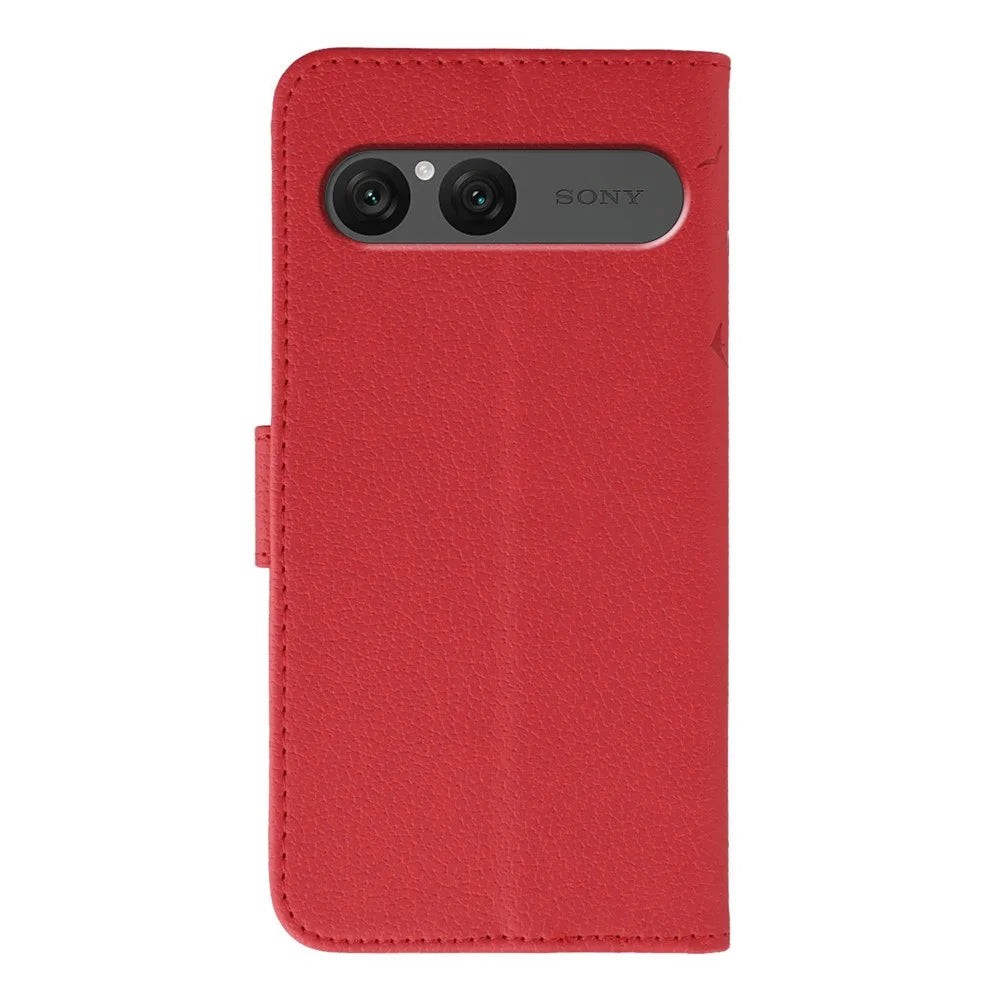 For Sony Xperia 10 VII Case Feather Imprint PU Leather Wallet Phone Cover - Red - 5