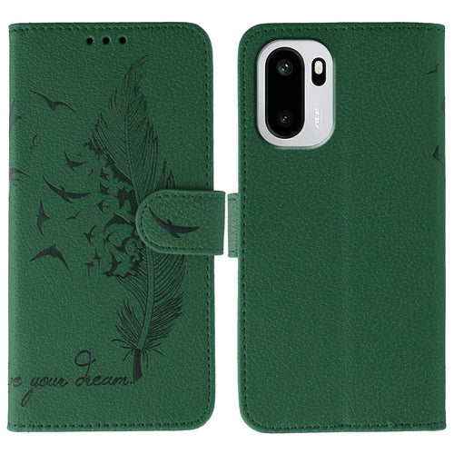 For OnePlus 15R 5G / Ace 6T 5G / Ace 6 5G Case Feather Imprint PU Leather Wallet Phone Cover - Green - 1