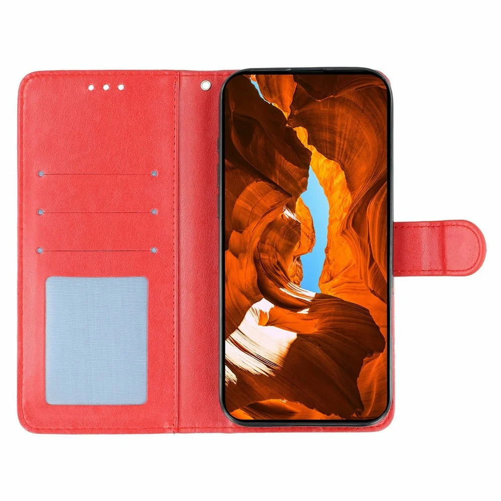 For Sony Xperia 10 VII Case Wallet Stand Imprinted Rose Butterfly PU Leather Phone Cover - Red - 2