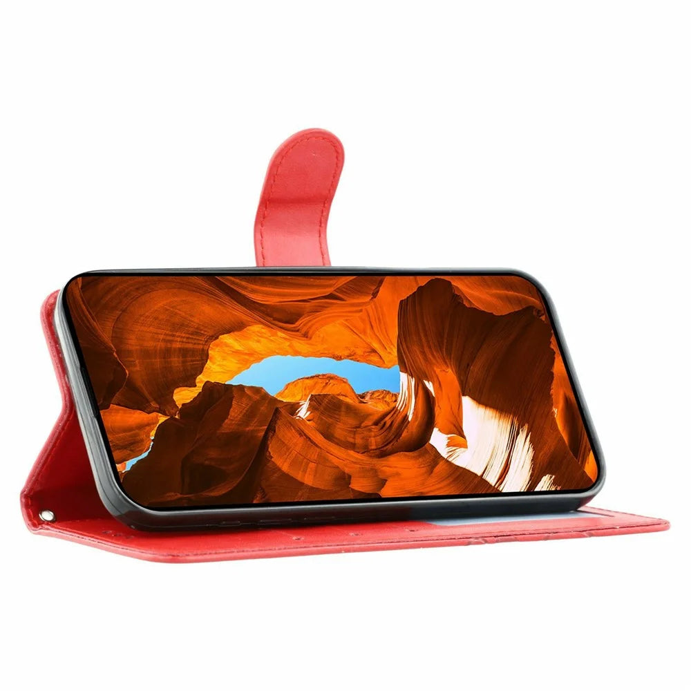 For Sony Xperia 10 VII Case Wallet Stand Imprinted Rose Butterfly PU Leather Phone Cover - Red - 3