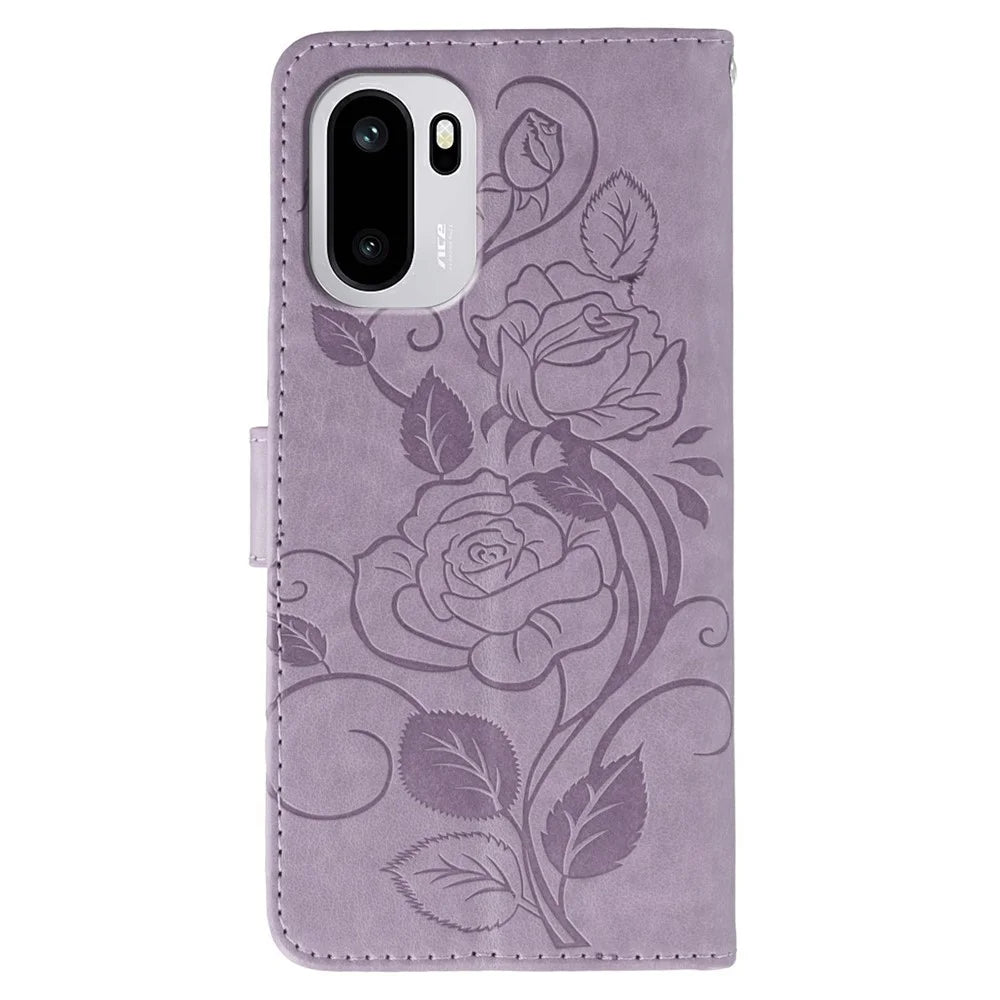 For OnePlus 15R 5G / Ace 6T 5G / Ace 6 5G Case Wallet Stand Imprinted Rose Butterfly PU Leather Phone Cover - Purple - 5