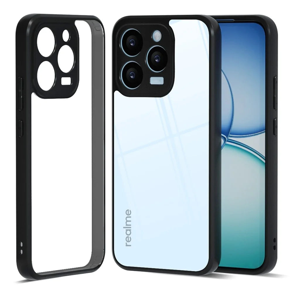 IBMRS For Realme 15T 5G Case Soft TPU Frame Hard PC Back Anti-Fall Phone Cover - Transparent Black - 1
