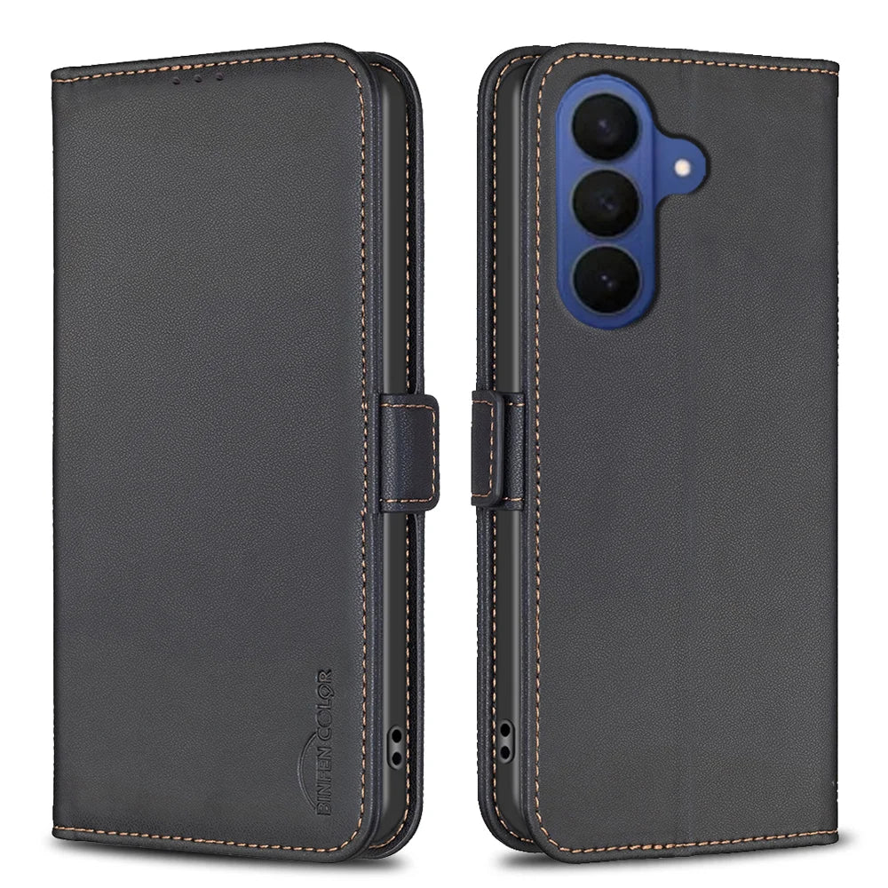 BINFEN COLOR For Samsung Galaxy A37 5G Case  BF31  PU Leather Flip Folio Phone Wallet Cover - Black - 1