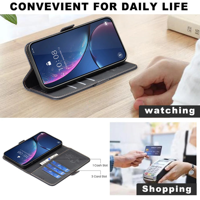 BINFEN COLOR For Samsung Galaxy A37 5G Case  BF31  PU Leather Flip Folio Phone Wallet Cover - Black - 4