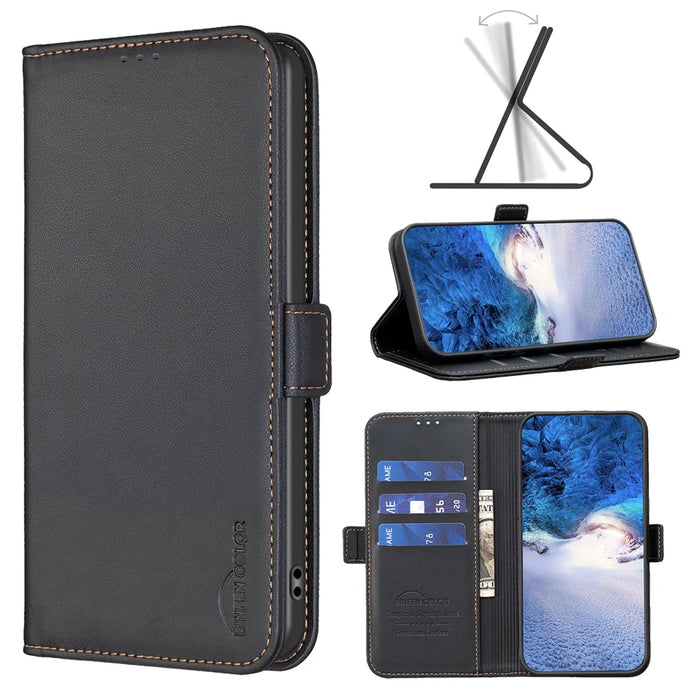 BINFEN COLOR For Samsung Galaxy A37 5G Case  BF31  PU Leather Flip Folio Phone Wallet Cover - Black - 6