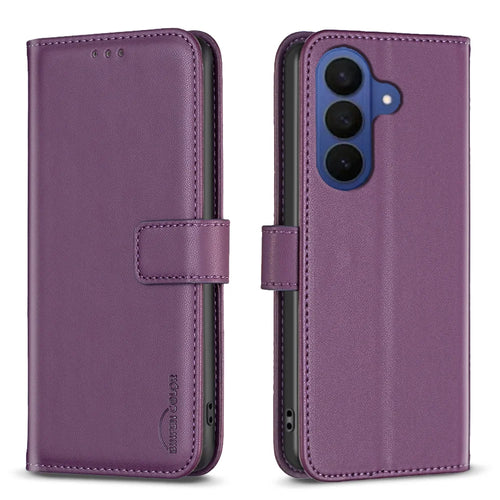 BINFEN COLOR For Samsung Galaxy A27 5G Phone Case  BF17 Wallet Folio Flip Leather Cover - Dark Purple - 1