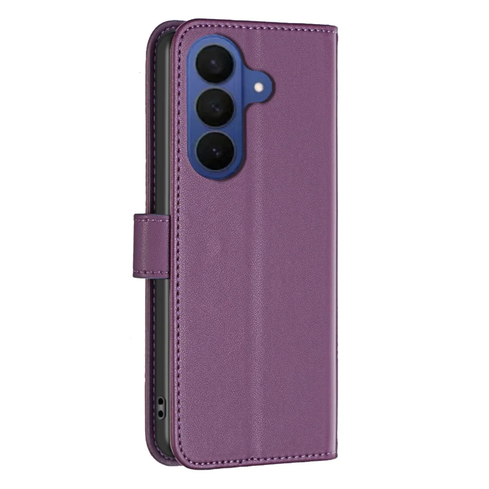 BINFEN COLOR For Samsung Galaxy S26+ Phone Case  BF17 Wallet Folio Flip Leather Cover - Dark Purple - 3