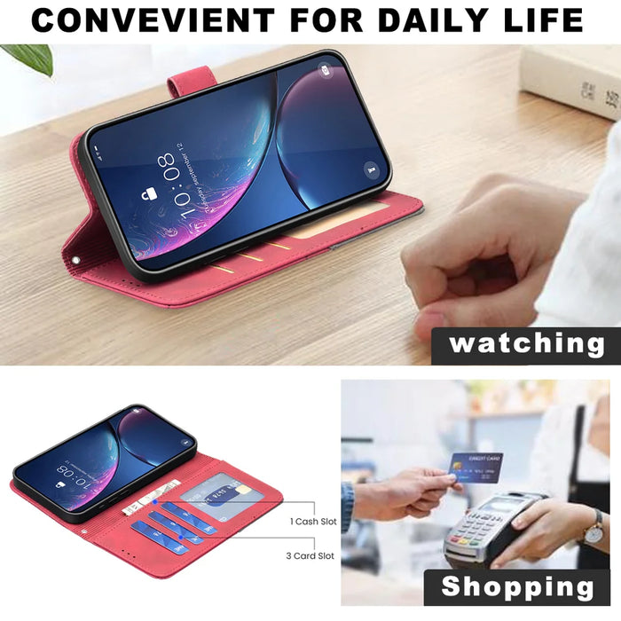 BINFEN COLOR For Samsung Galaxy A57 5G Phone Case  Wallet Stand Geometry Imprinted Leather Cover - Red - 6