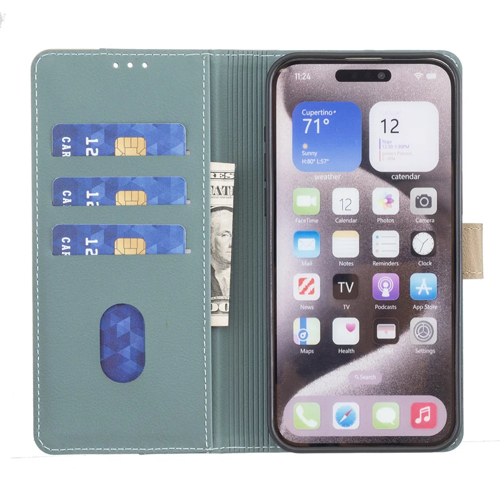 BINFEN COLOR For Samsung Galaxy A27 5G Leather Case  Splicing Color RFID Blocking Wallet Stand Phone Cover - Green - 7