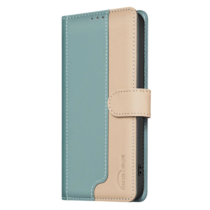 BINFEN COLOR For Samsung Galaxy A57 5G Leather Case  Splicing Color RFID Blocking Wallet Stand Phone Cover - Green - 2
