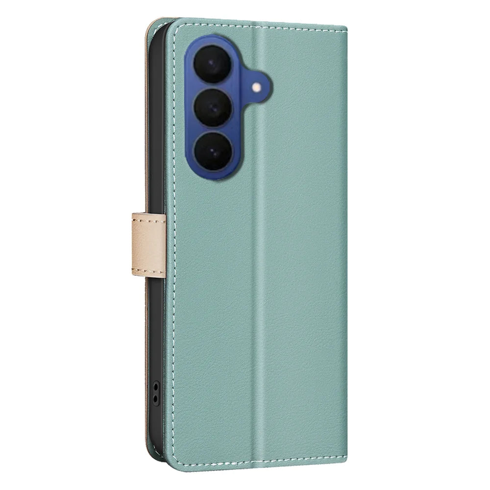 BINFEN COLOR For Samsung Galaxy S26+ Leather Case  Splicing Color RFID Blocking Wallet Stand Phone Cover - Green - 3