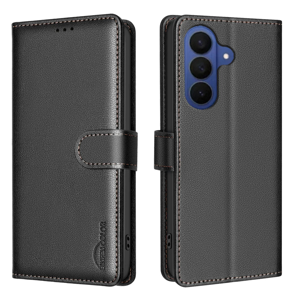 BINFEN COLOR For Samsung Galaxy A27 5G Leather Case  BF32 Wallet RFID Blocking Phone Cover - Black - 1