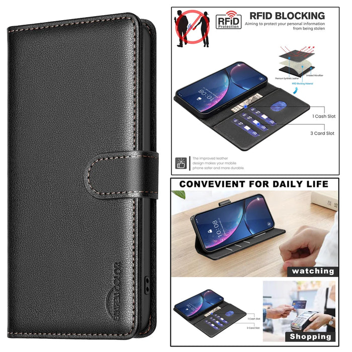 BINFEN COLOR For Samsung Galaxy A27 5G Leather Case  BF32 Wallet RFID Blocking Phone Cover - Black - 7