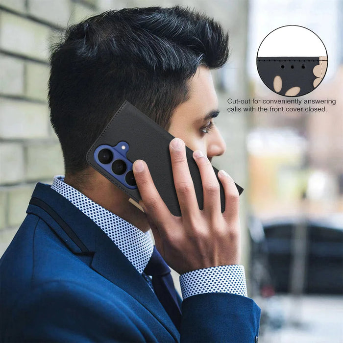 BINFEN COLOR For Samsung Galaxy S26+ Leather Case  BF36 Floral Pattern Phone Cover RFID Blocking Wallet Stand - Black - 4