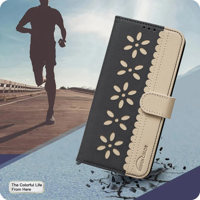 BINFEN COLOR For Samsung Galaxy S26+ Leather Case  BF36 Floral Pattern Phone Cover RFID Blocking Wallet Stand - Black - 6