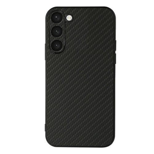 For Samsung Galaxy S23+ Anti-fingerprint Carbon Fiber Texture Phone Case PU Leather Coated TPU Back Cover - Black - 1