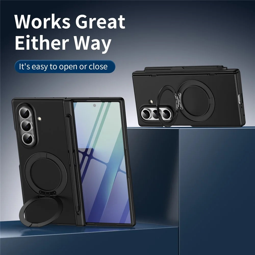 For Samsung Galaxy Z Fold7 5G Rotary Kickstand PC Phone Cover with Tempered Glass Film / Stylus - Black - 2
