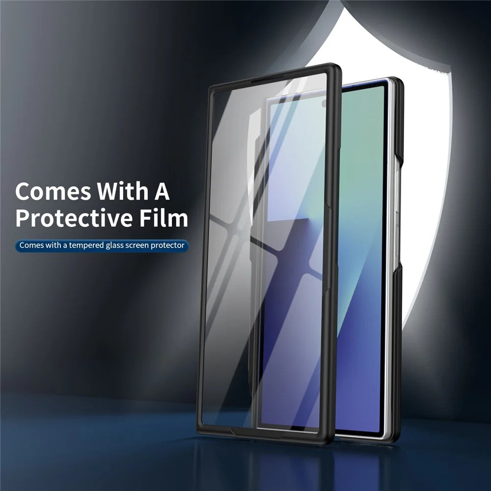 For Samsung Galaxy Z Fold7 5G Rotary Kickstand PC Phone Cover with Tempered Glass Film / Stylus - Black - 5