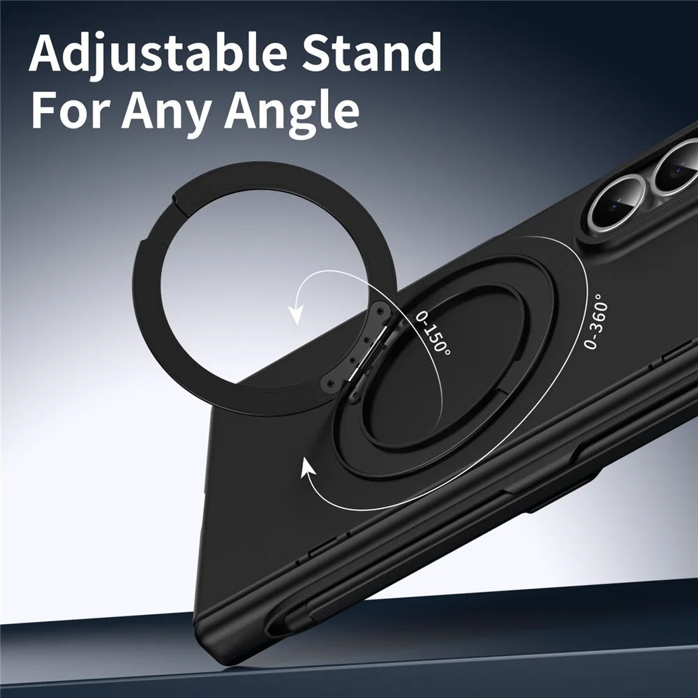 For Samsung Galaxy Z Fold7 5G Rotary Kickstand PC Phone Cover with Tempered Glass Film / Stylus - Black - 7