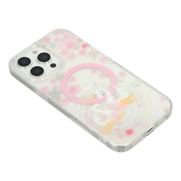 For iPhone 16 Pro Case Compatible with MagSafe Embedded Rhinestones IMD Pattern TPU PC Phone Back Cover - Swan - 4