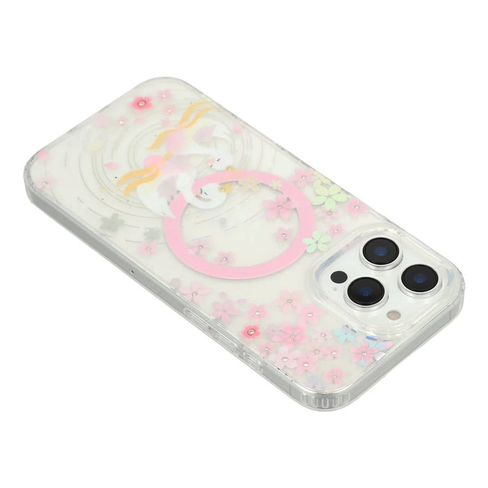For iPhone 16 Pro Case Compatible with MagSafe Embedded Rhinestones IMD Pattern TPU PC Phone Back Cover - Swan - 5