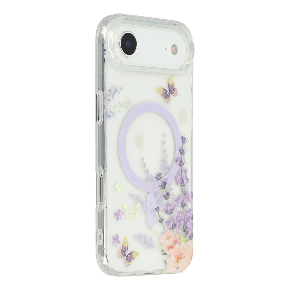 For iPhone Air Case Compatible with MagSafe Embedded Rhinestones IMD Pattern TPU PC Phone Back Cover - Butterfly - 1