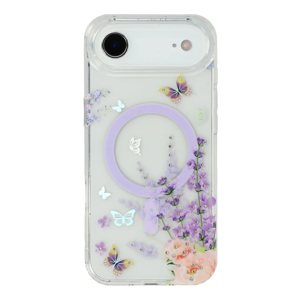 For iPhone Air Case Compatible with MagSafe Embedded Rhinestones IMD Pattern TPU PC Phone Back Cover - Butterfly - 3