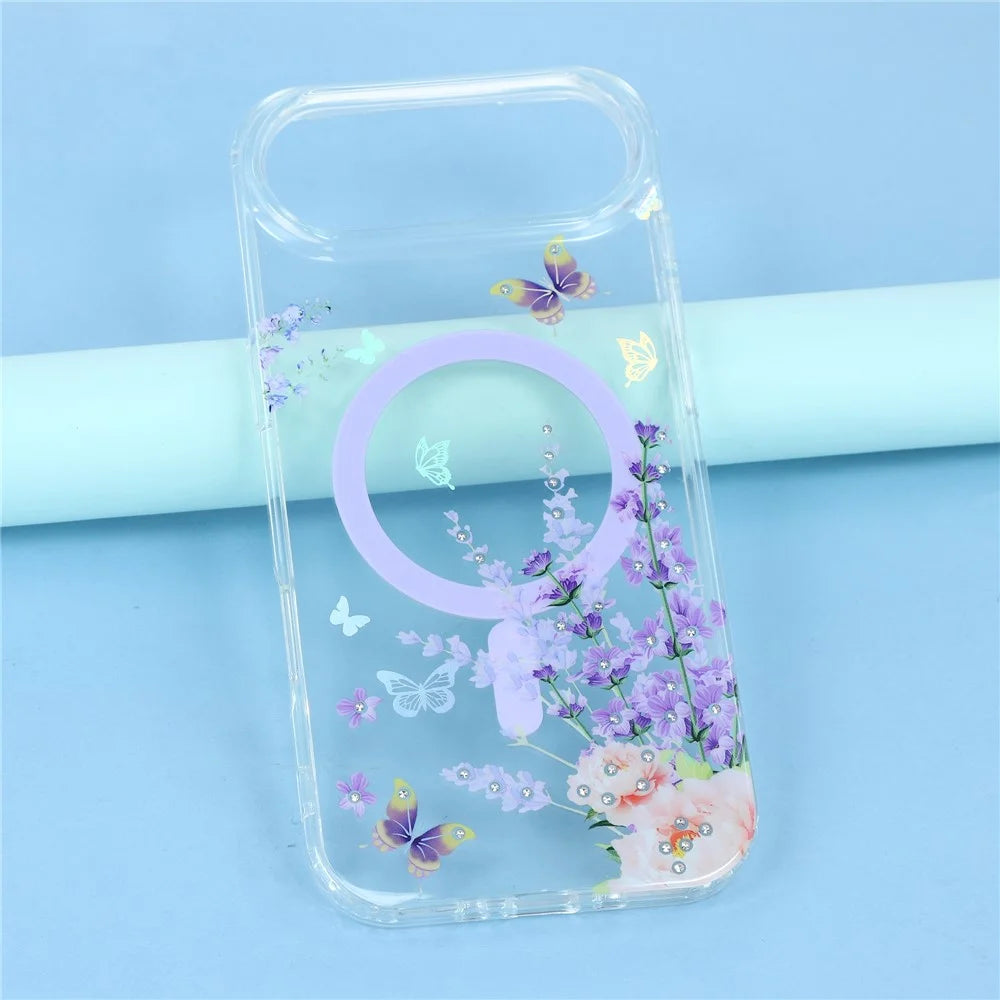 For iPhone Air Case Compatible with MagSafe Embedded Rhinestones IMD Pattern TPU PC Phone Back Cover - Butterfly - 6
