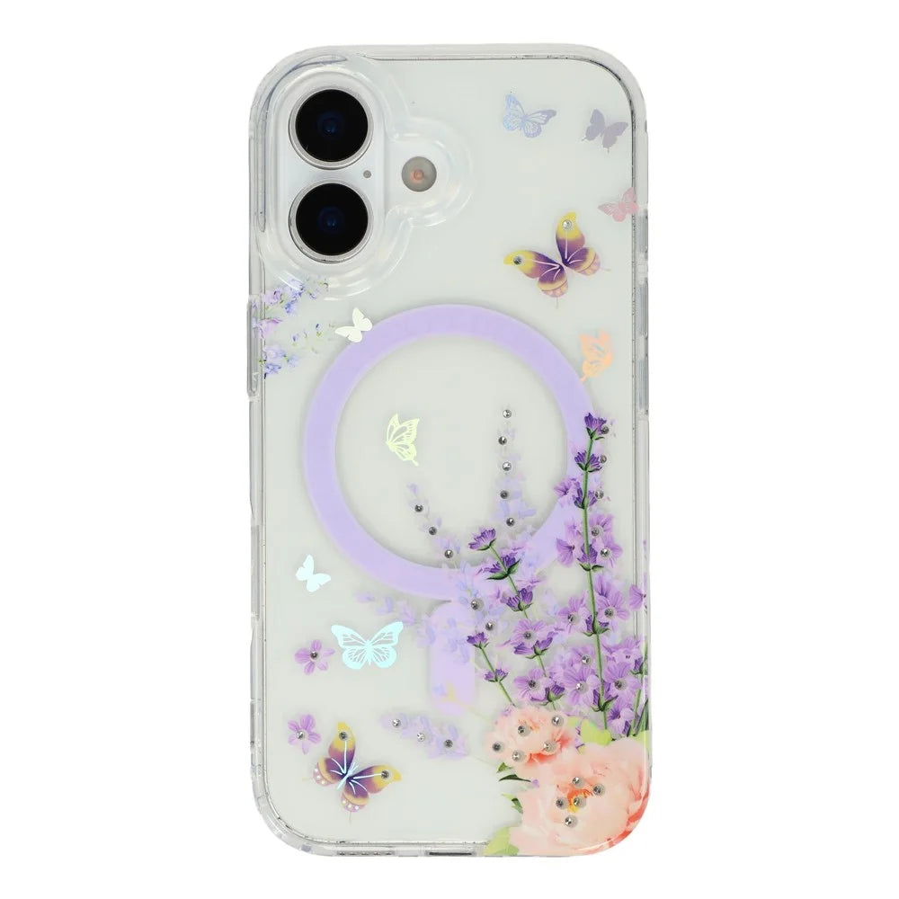 For iPhone 17 Case Compatible with MagSafe Embedded Rhinestones IMD Pattern TPU PC Phone Back Cover - Butterfly - 3
