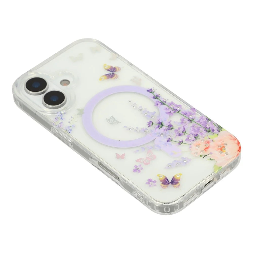 For iPhone 17 Case Compatible with MagSafe Embedded Rhinestones IMD Pattern TPU PC Phone Back Cover - Butterfly - 4