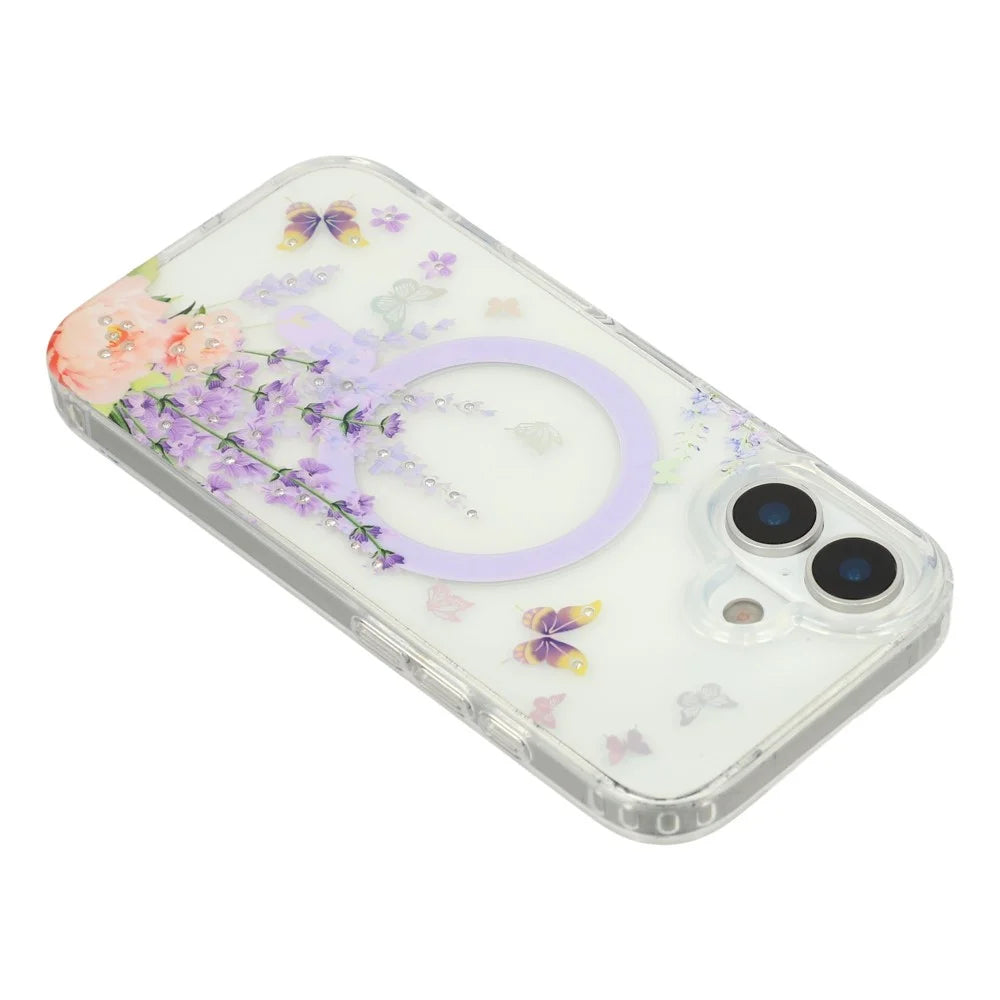 For iPhone 17 Case Compatible with MagSafe Embedded Rhinestones IMD Pattern TPU PC Phone Back Cover - Butterfly - 5
