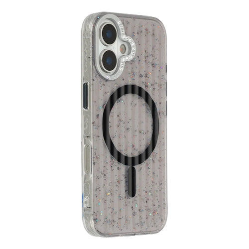 For iPhone 17 Case Compatible with MagSafe IMD Glitter Glacier Texture TPU PC Phone Back Cover - Transparent Black - 1