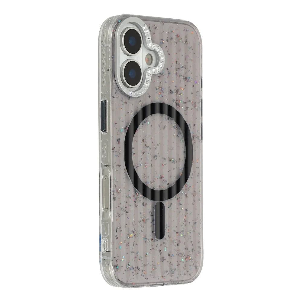For iPhone 17 Case Compatible with MagSafe IMD Glitter Glacier Texture TPU PC Phone Back Cover - Transparent Black - 1